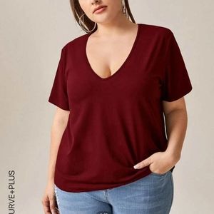 Plus Plunging Neck Solid Tee